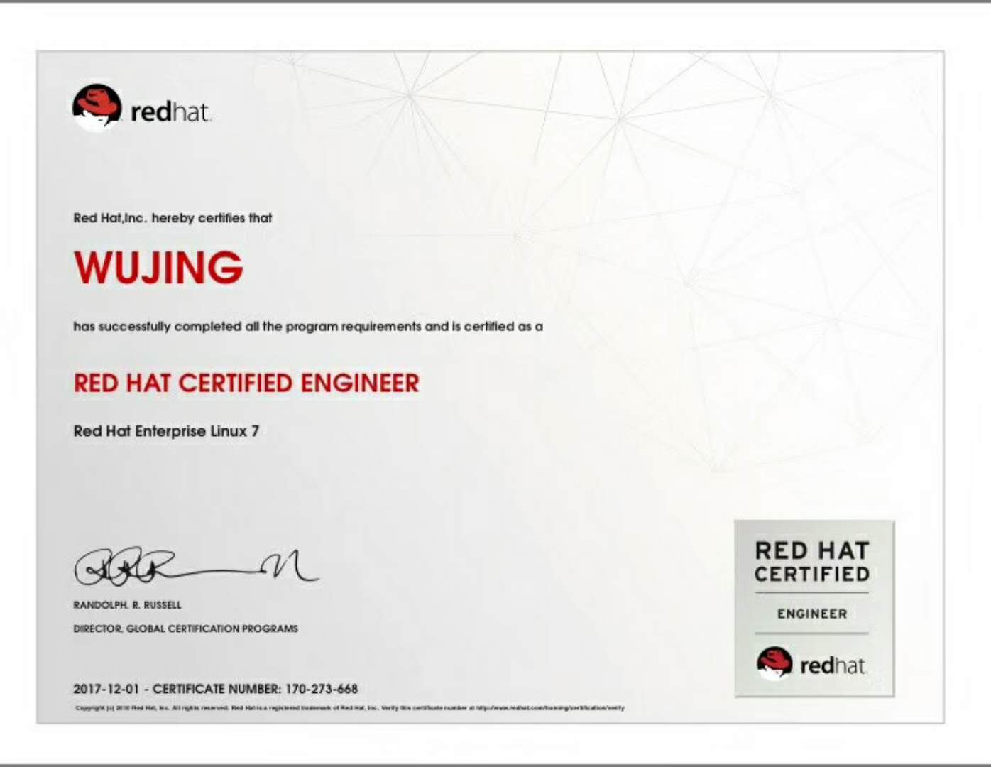 热烈祝贺吴静同学顺利通过rhce